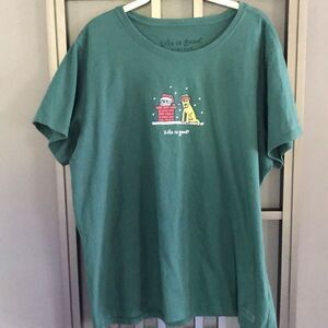 Life is good vintage Christmas dog chimney green T-shirt X X out